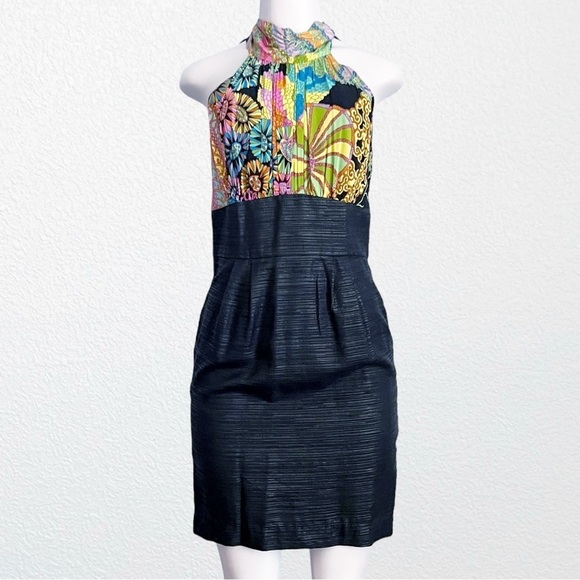 NEW Trina Turk It’s a Vibe Silk Mini Halter Wiggle Dress Black Multi SZ 6 - Picture 1 of 10